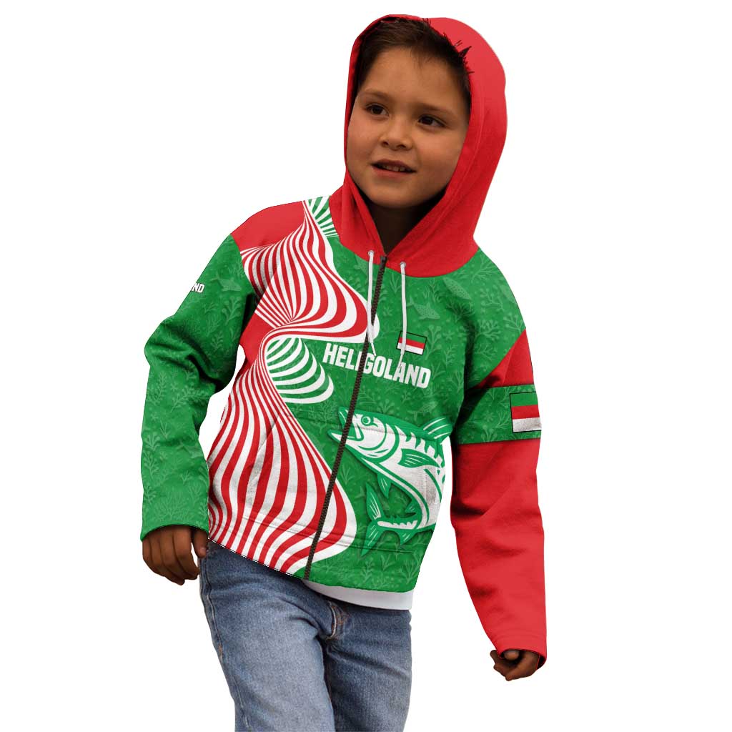 Germany Heligoland Kid Hoodie with Fish Illustration and Red Green Wave - Wonder Print Shop