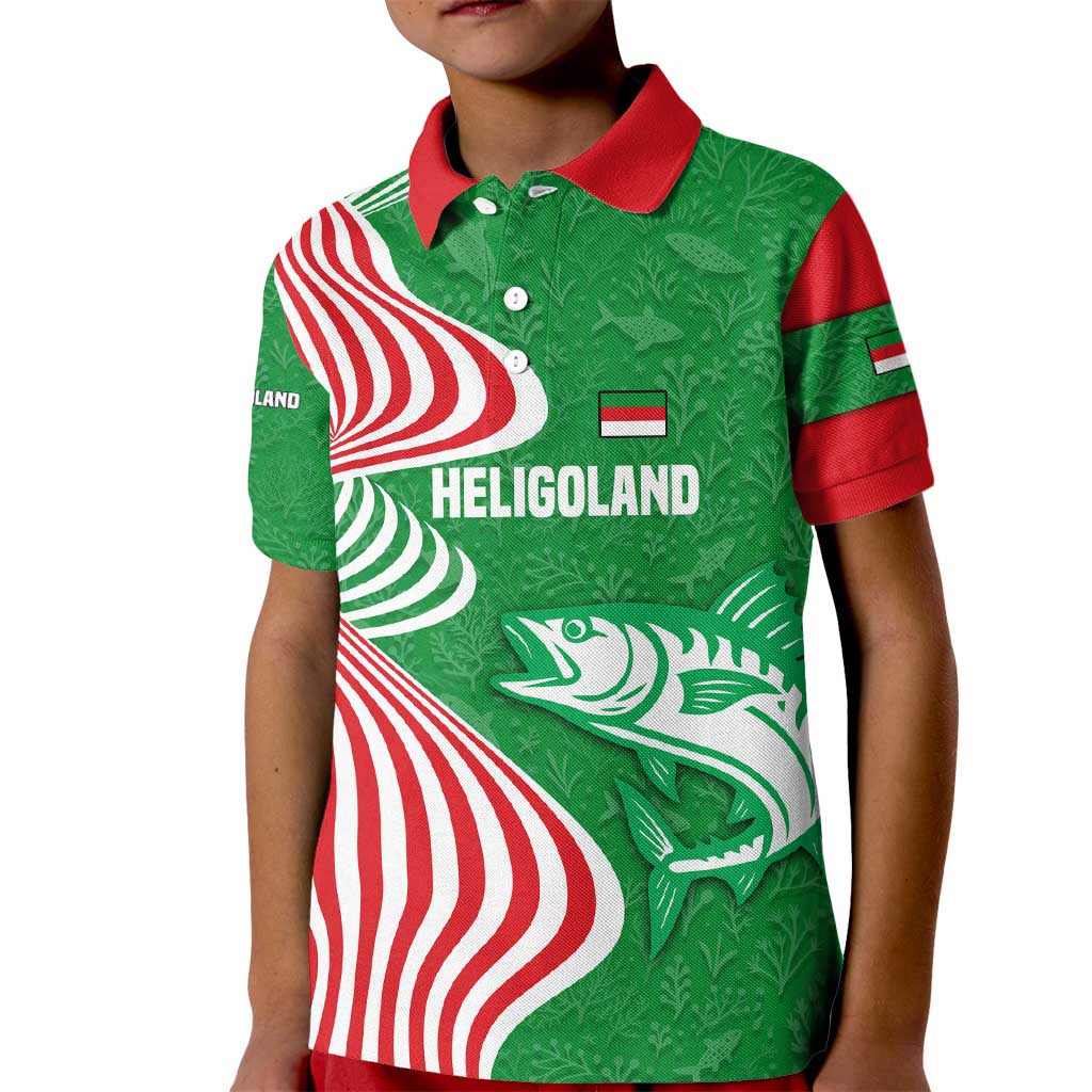 Germany Heligoland Kid Polo Shirt with Fish Illustration and Red Green Wave - Wonder Print Shop