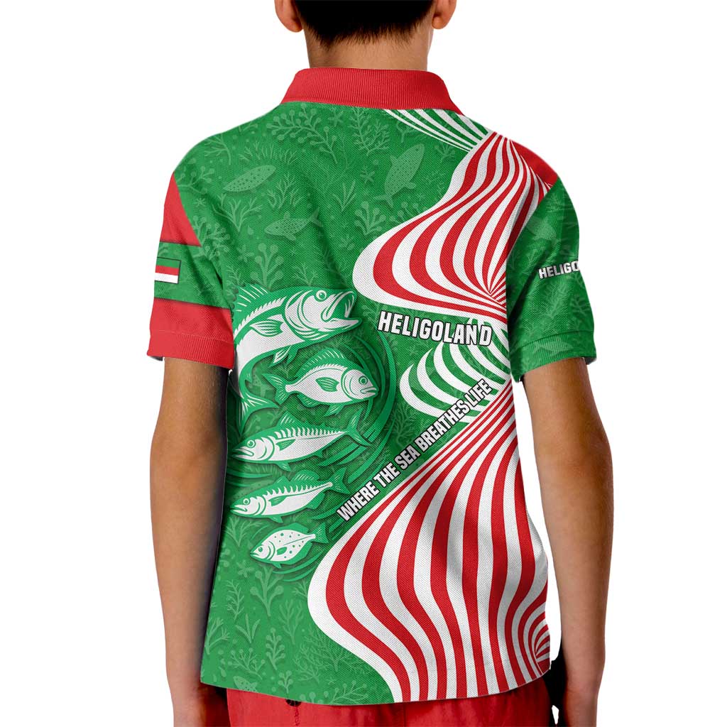 Germany Heligoland Kid Polo Shirt with Fish Illustration and Red Green Wave - Wonder Print Shop