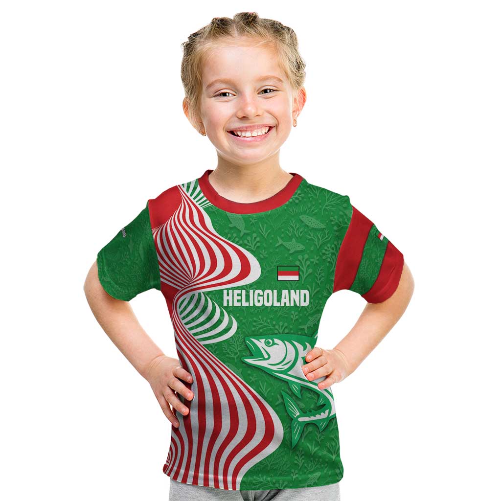 Germany Heligoland Kid T Shirt with Fish Illustration and Red Green Wave - Wonder Print Shop