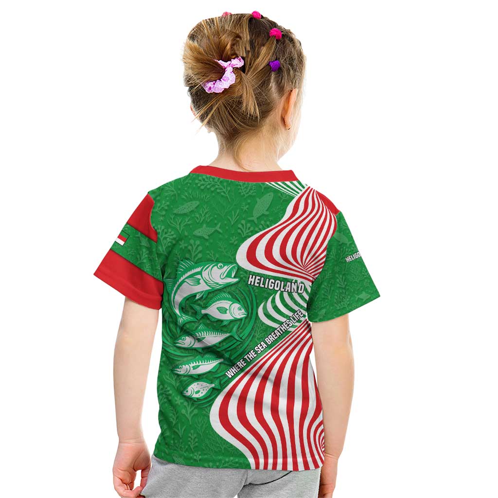 Germany Heligoland Kid T Shirt with Fish Illustration and Red Green Wave - Wonder Print Shop