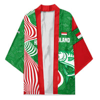 Germany Heligoland Kimono with Fish Illustration and Red Green Wave - Wonder Print Shop