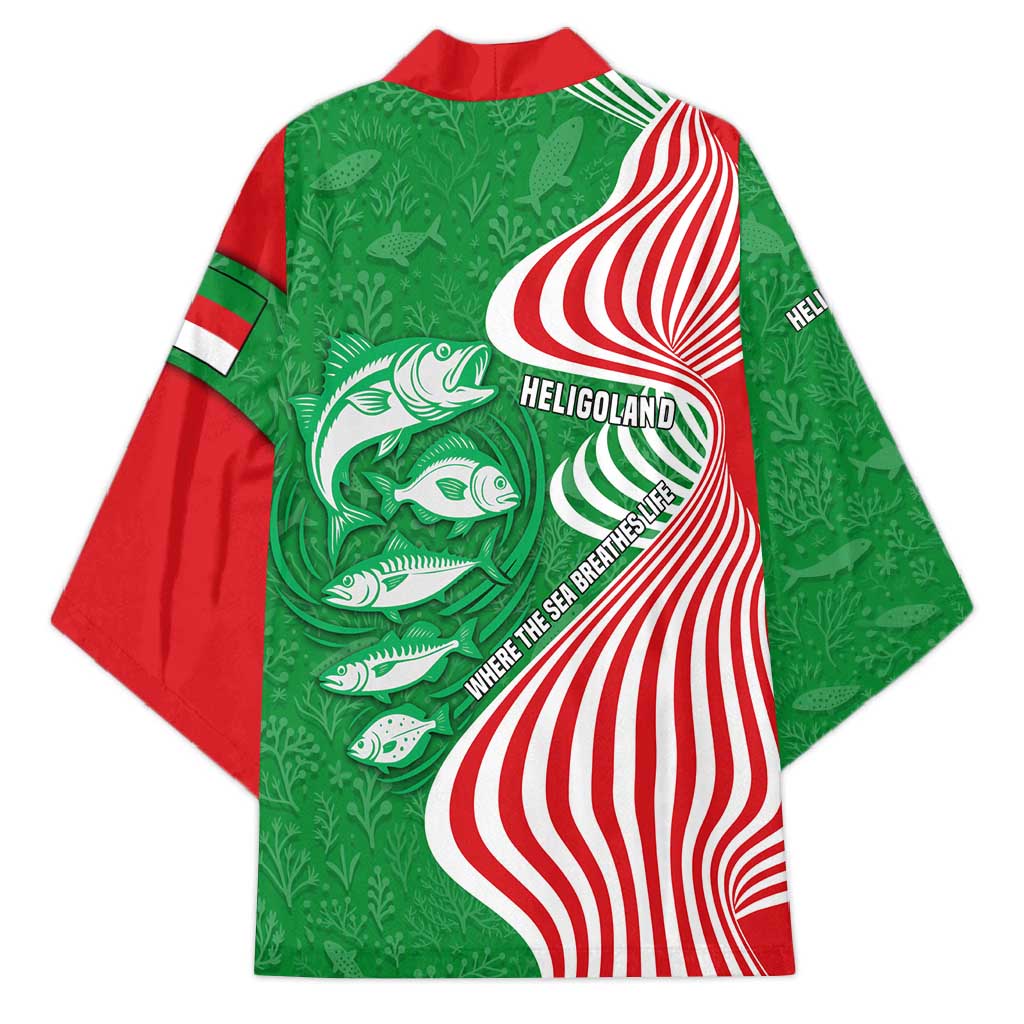 Germany Heligoland Kimono with Fish Illustration and Red Green Wave - Wonder Print Shop