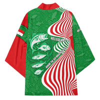 Germany Heligoland Kimono with Fish Illustration and Red Green Wave - Wonder Print Shop