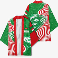 Germany Heligoland Kimono with Fish Illustration and Red Green Wave - Wonder Print Shop