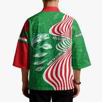 Germany Heligoland Kimono with Fish Illustration and Red Green Wave - Wonder Print Shop