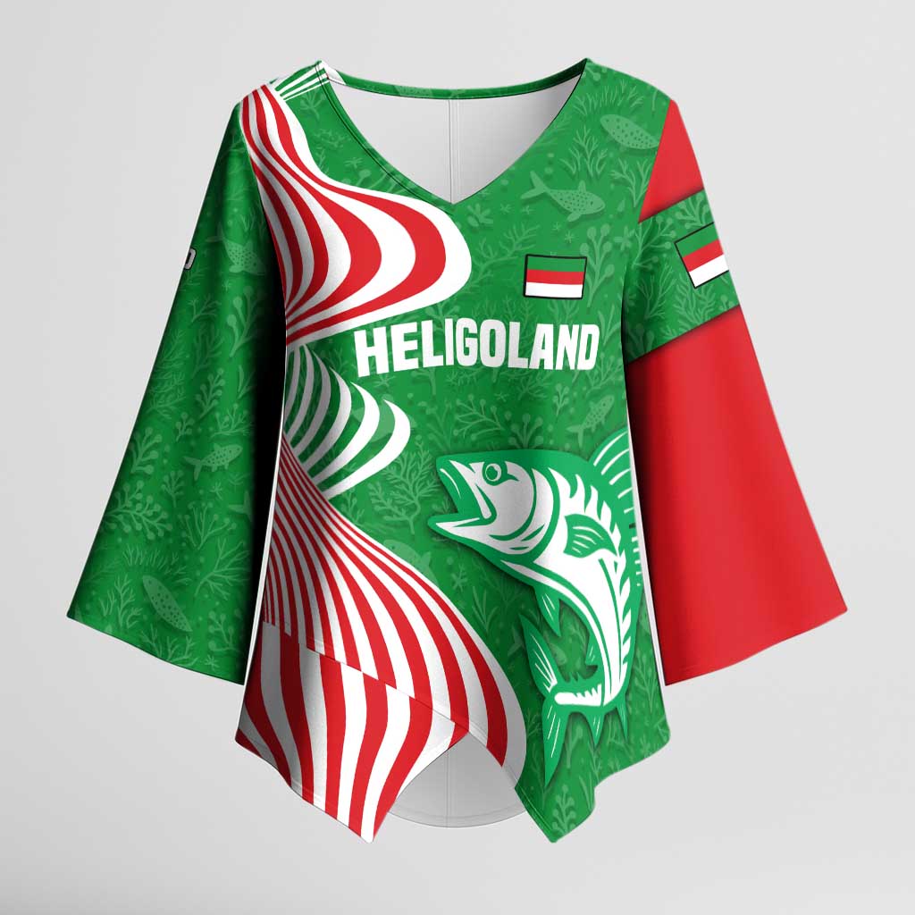 Germany Heligoland Kimono Sleeve Blouse with Fish Illustration and Red Green Wave - Wonder Print Shop