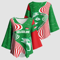 Germany Heligoland Kimono Sleeve Blouse with Fish Illustration and Red Green Wave - Wonder Print Shop