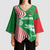 Germany Heligoland Kimono Sleeve Blouse with Fish Illustration and Red Green Wave - Wonder Print Shop