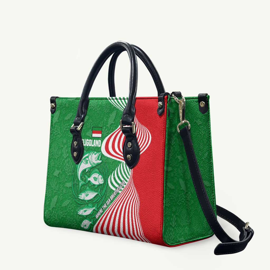 Germany Heligoland Leather Bag with Fish Illustration and Red Green Wave - Wonder Print Shop