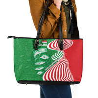 Germany Heligoland Leather Tote Bag with Fish Illustration and Red Green Wave - Wonder Print Shop