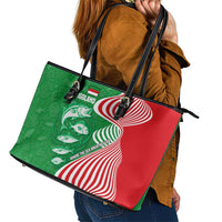 Germany Heligoland Leather Tote Bag with Fish Illustration and Red Green Wave - Wonder Print Shop