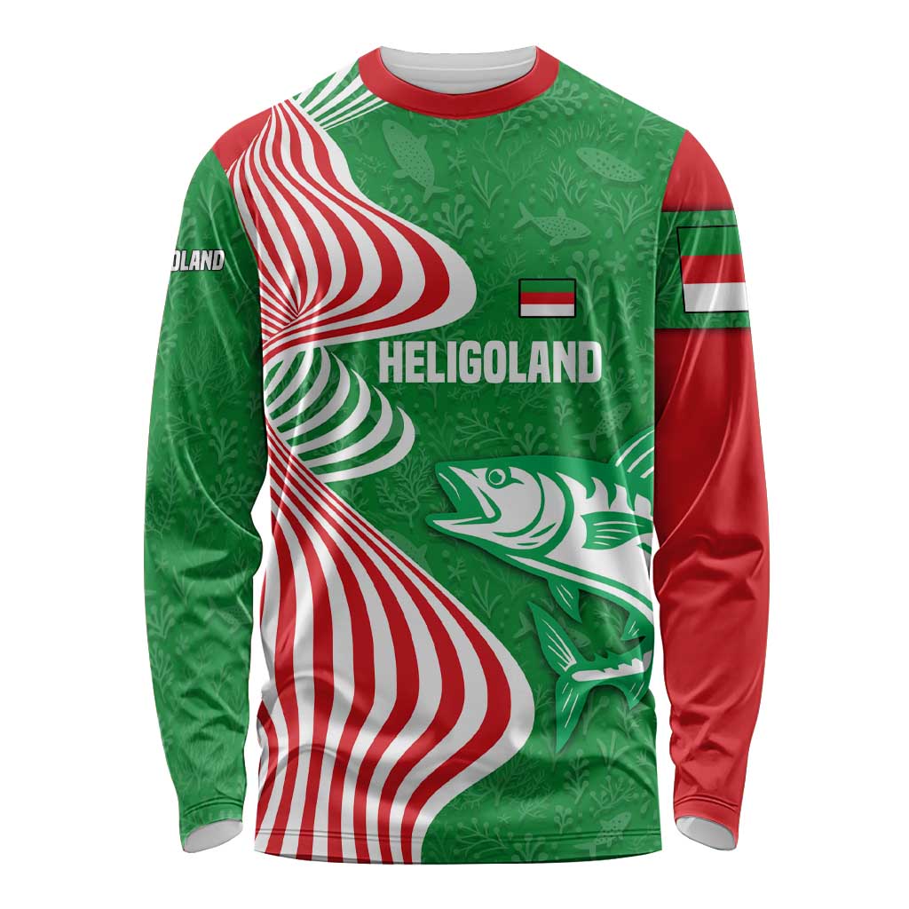 Germany Heligoland Long Sleeve Shirt with Fish Illustration and Red Green Wave - Wonder Print Shop