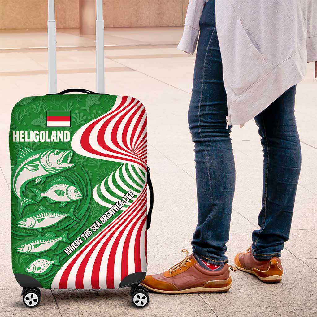 Germany Heligoland Luggage Cover with Fish Illustration and Red Green Wave - Wonder Print Shop