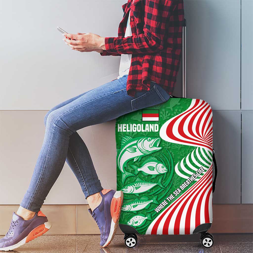 Germany Heligoland Luggage Cover with Fish Illustration and Red Green Wave - Wonder Print Shop