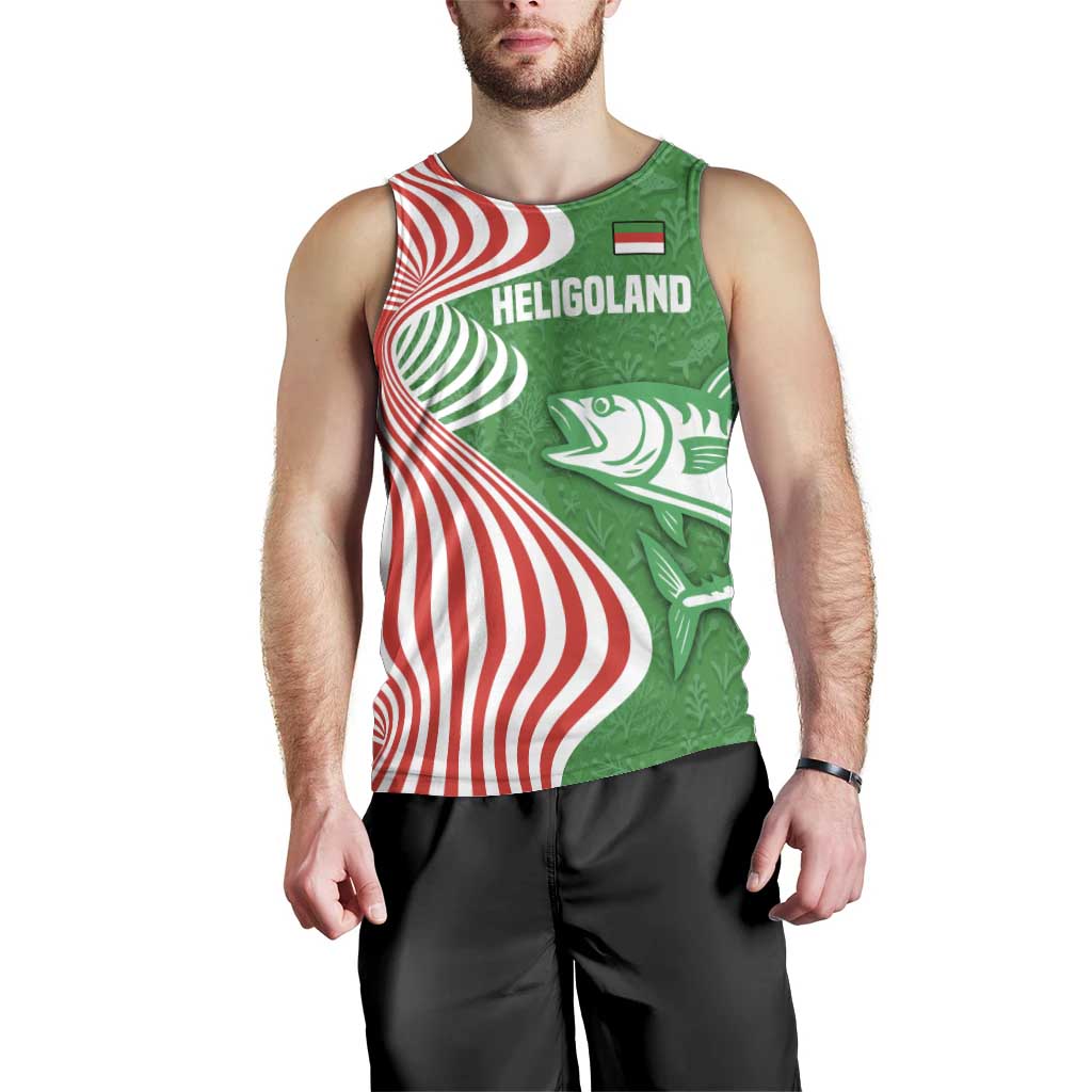 Germany Heligoland Men Tank Top with Fish Illustration and Red Green Wave - Wonder Print Shop