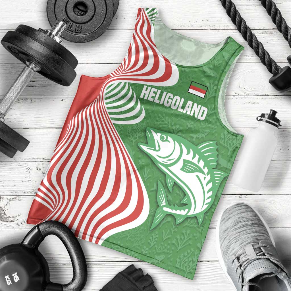 Germany Heligoland Men Tank Top with Fish Illustration and Red Green Wave - Wonder Print Shop