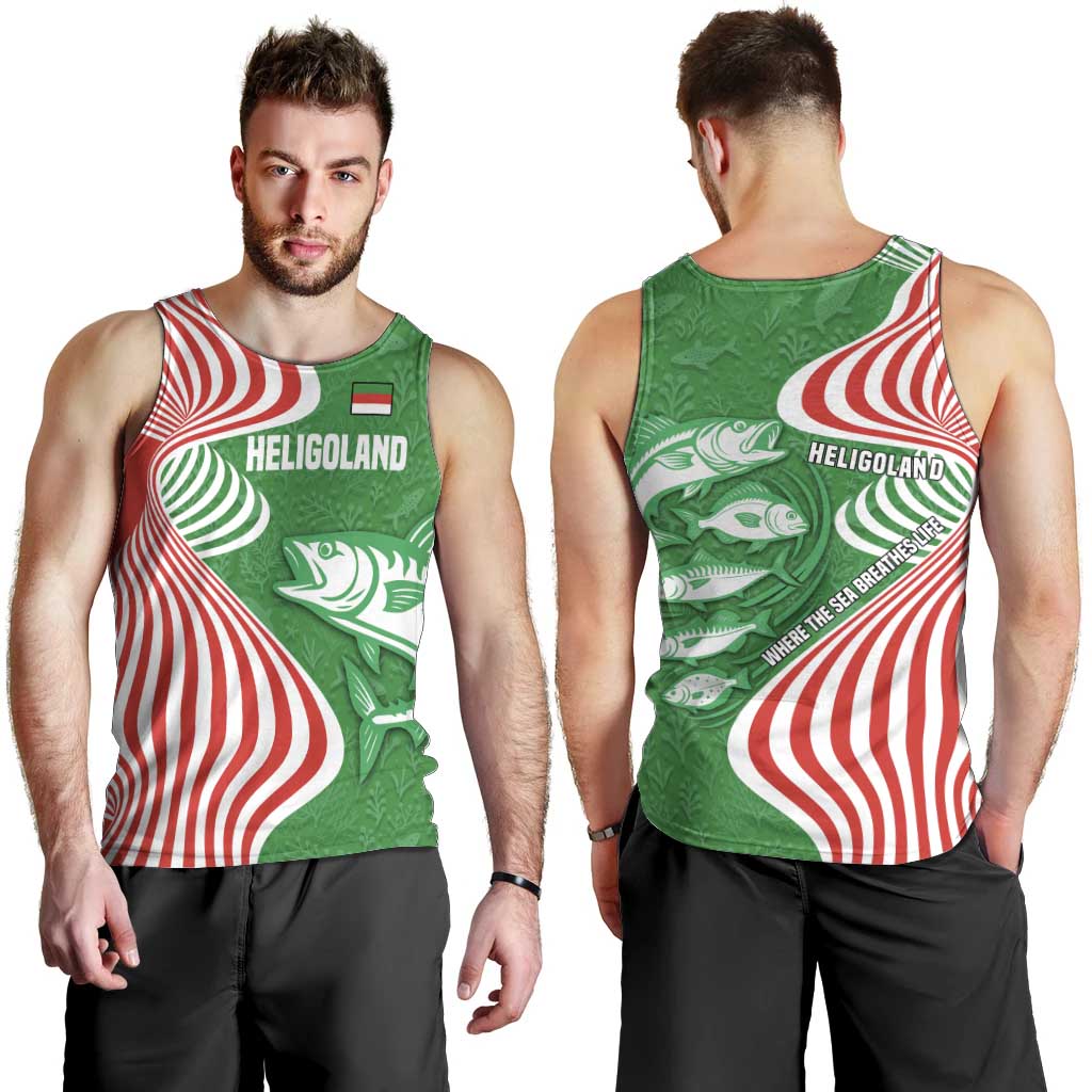 Germany Heligoland Men Tank Top with Fish Illustration and Red Green Wave - Wonder Print Shop