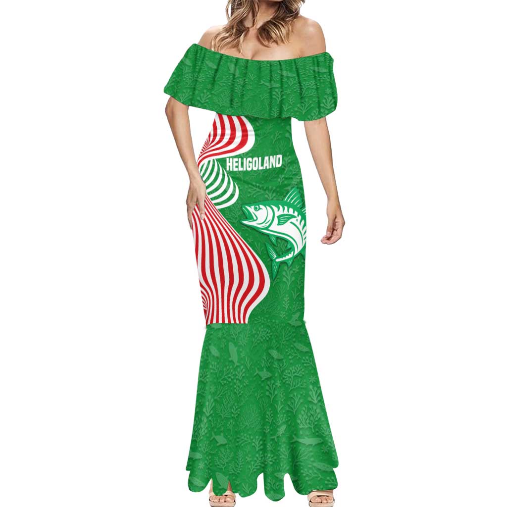 Germany Heligoland Mermaid Dress with Fish Illustration and Red Green Wave - Wonder Print Shop
