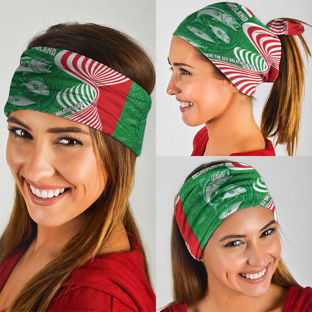Germany Heligoland Neck Gaiter with Fish Illustration and Red Green Wave - Wonder Print Shop