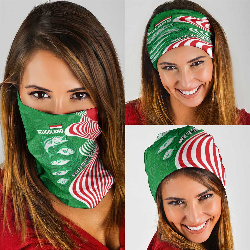Germany Heligoland Neck Gaiter with Fish Illustration and Red Green Wave - Wonder Print Shop