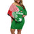 Germany Heligoland Off Shoulder Short Dress with Fish Illustration and Red Green Wave - Wonder Print Shop