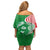 Germany Heligoland Off Shoulder Short Dress with Fish Illustration and Red Green Wave - Wonder Print Shop