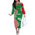 Germany Heligoland Off The Shoulder Long Sleeve Dress with Fish Illustration and Red Green Wave - Wonder Print Shop