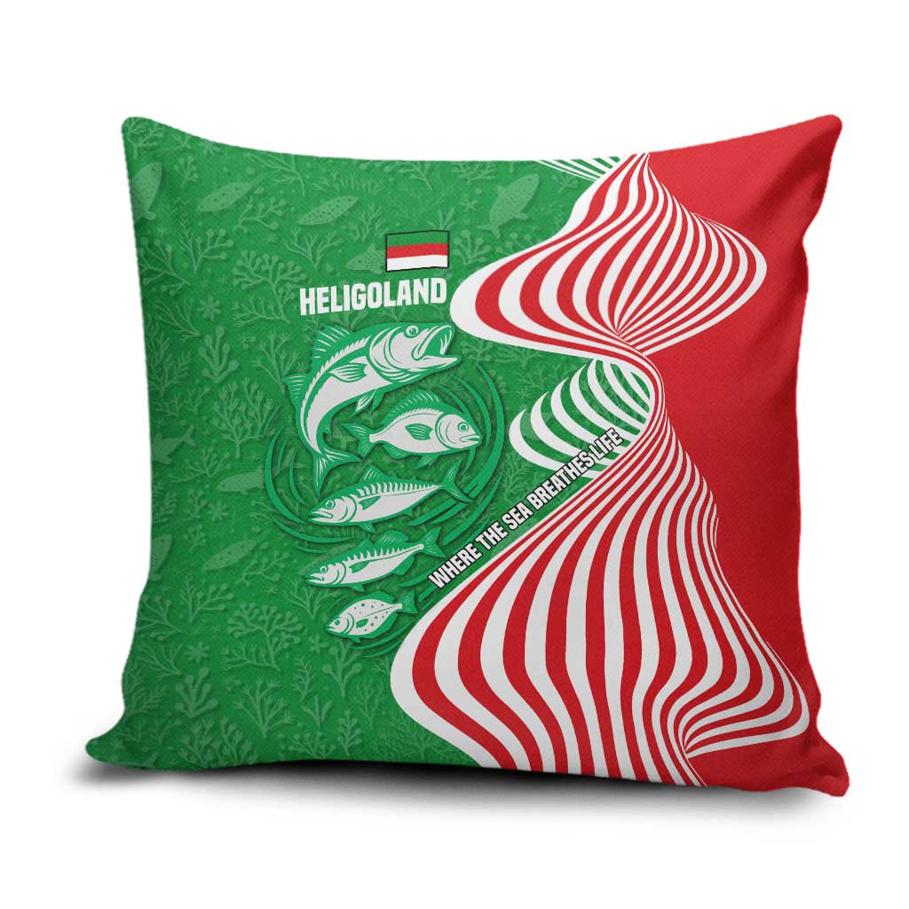 Germany Heligoland Pillow Cover with Fish Illustration and Red Green Wave - Wonder Print Shop