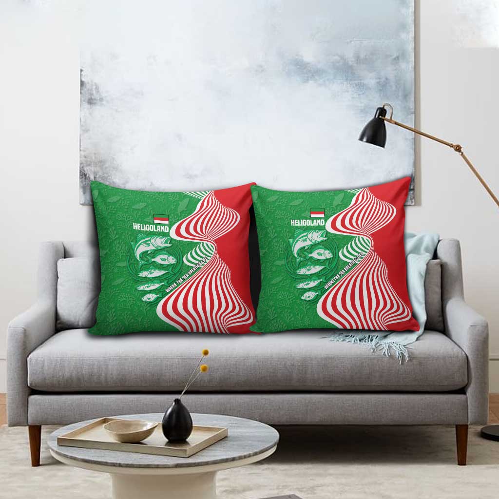 Germany Heligoland Pillow Cover with Fish Illustration and Red Green Wave - Wonder Print Shop