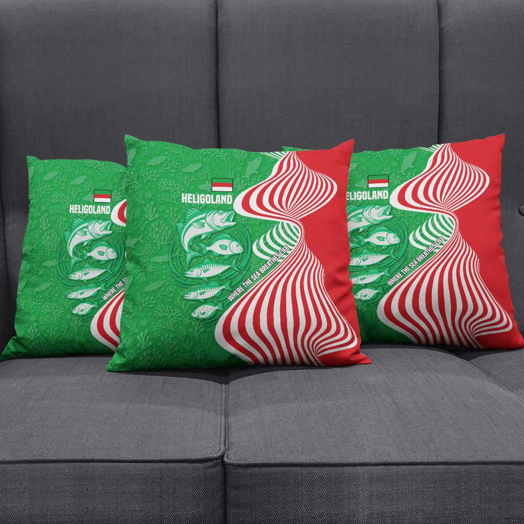 Germany Heligoland Pillow Cover with Fish Illustration and Red Green Wave - Wonder Print Shop