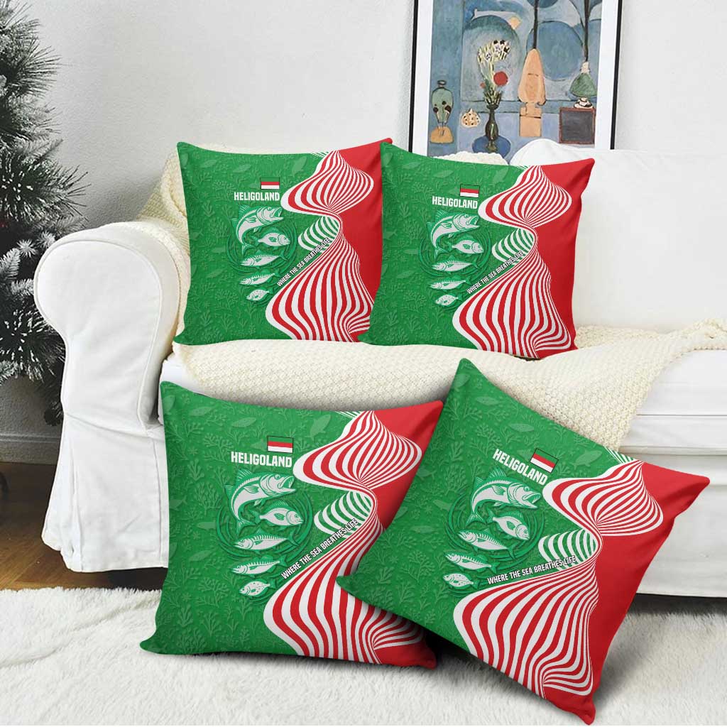 Germany Heligoland Pillow Cover with Fish Illustration and Red Green Wave - Wonder Print Shop