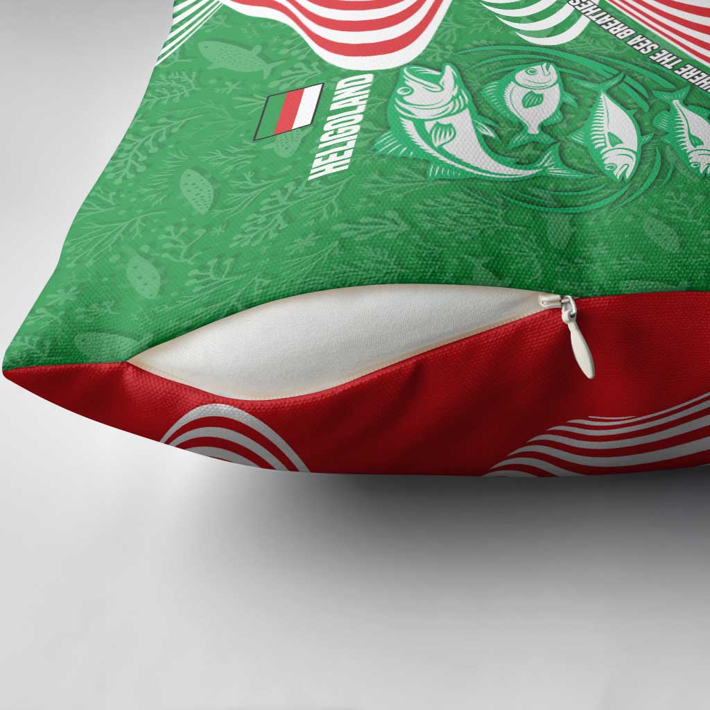 Germany Heligoland Pillow Cover with Fish Illustration and Red Green Wave - Wonder Print Shop