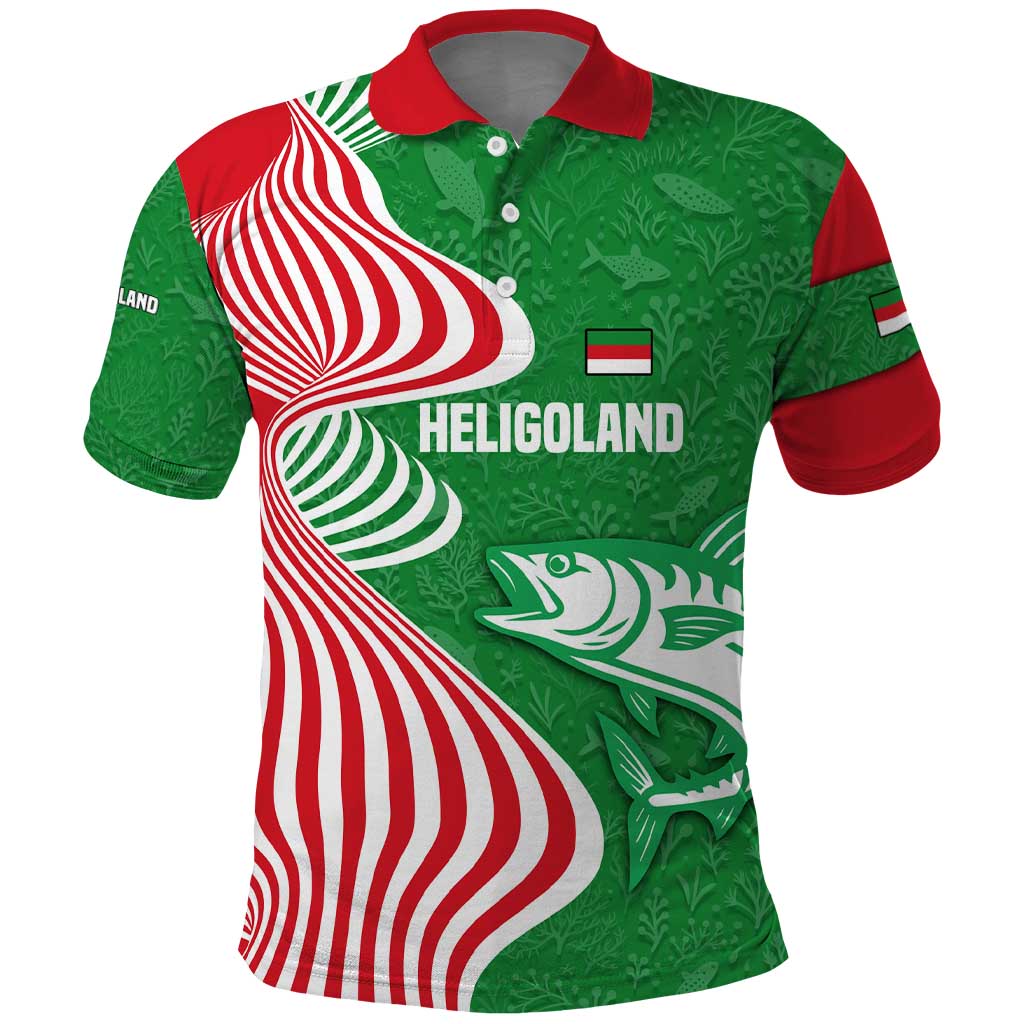 Germany Heligoland Polo Shirt with Fish Illustration and Red Green Wave - Wonder Print Shop