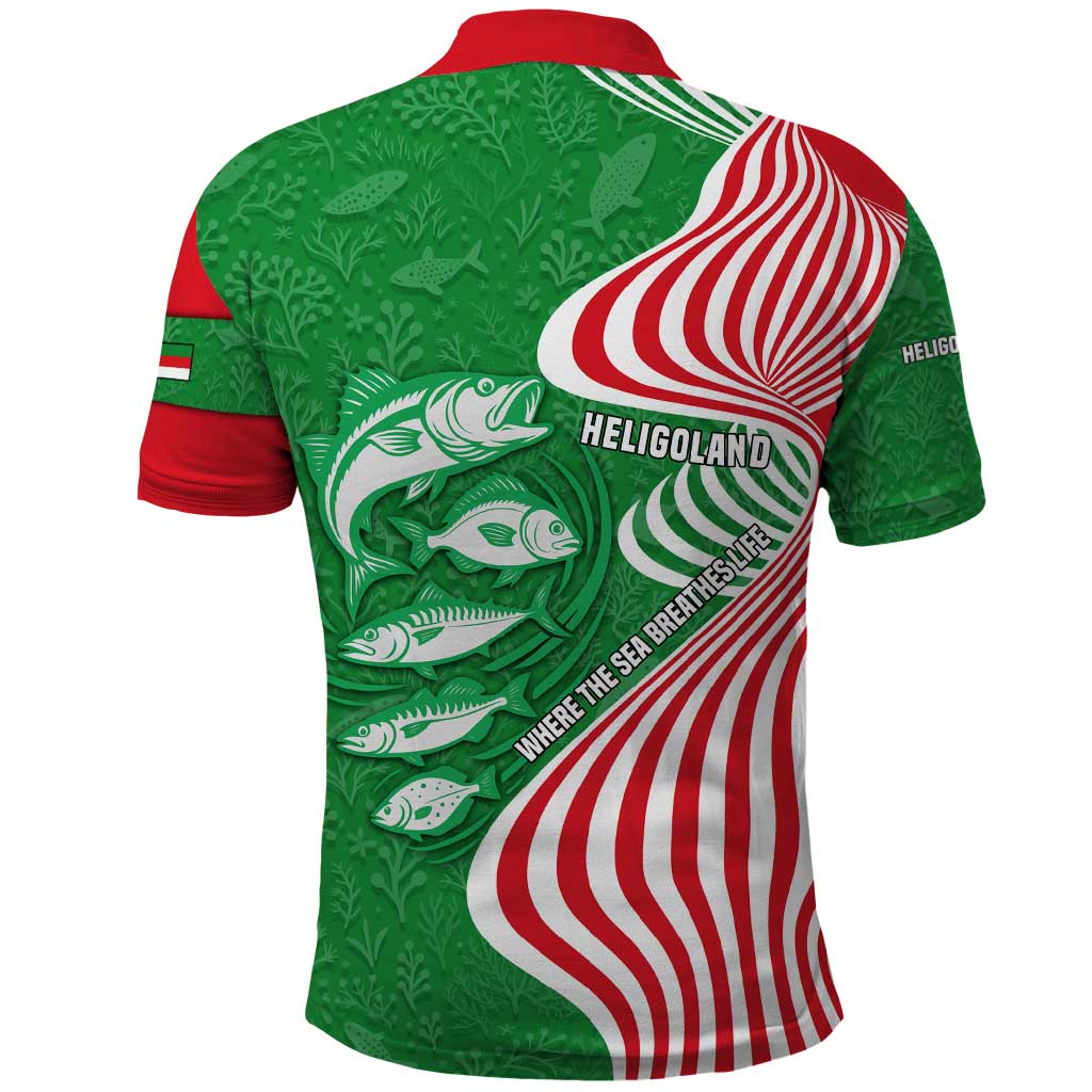 Germany Heligoland Polo Shirt with Fish Illustration and Red Green Wave - Wonder Print Shop