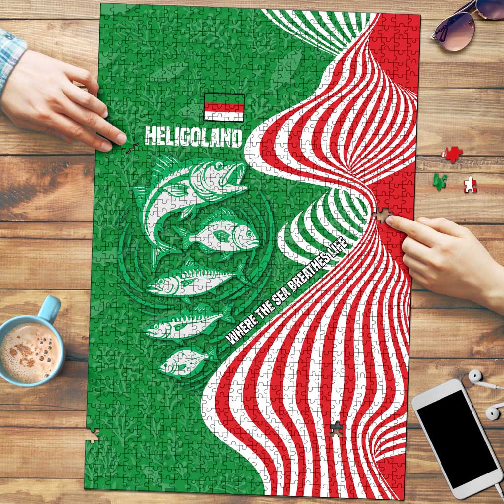 Germany Heligoland Puzzle with Fish Illustration and Red Green Wave - Wonder Print Shop