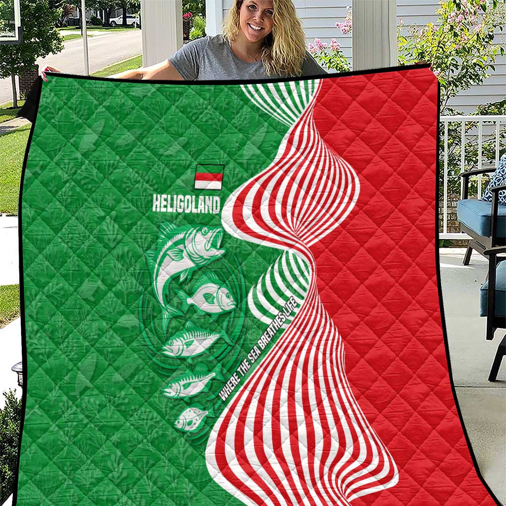 Germany Heligoland Quilt with Fish Illustration and Red Green Wave - Wonder Print Shop