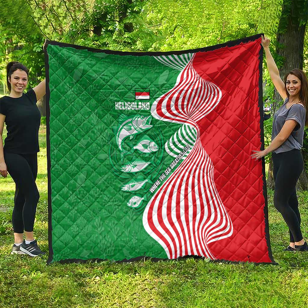 Germany Heligoland Quilt with Fish Illustration and Red Green Wave - Wonder Print Shop
