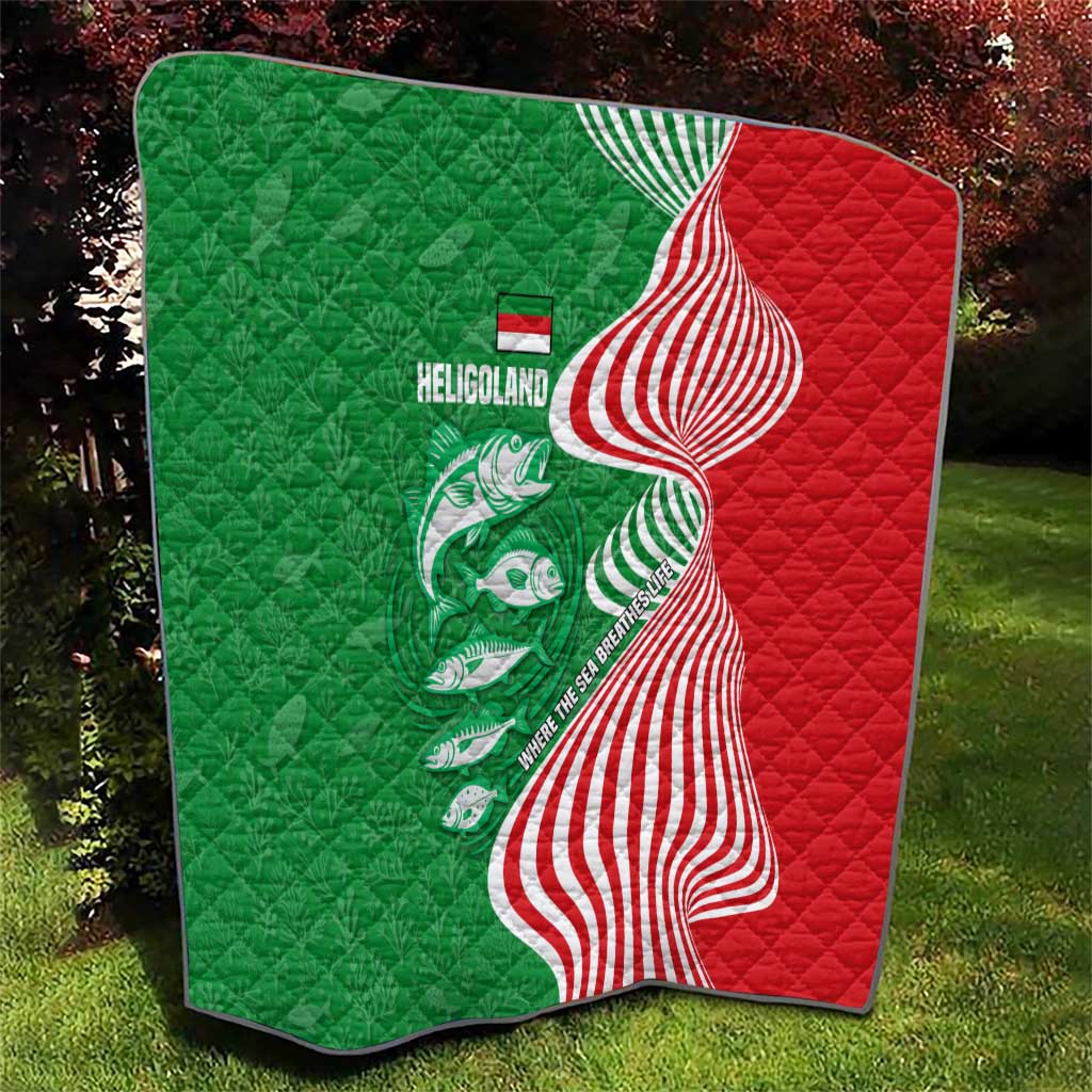 Germany Heligoland Quilt with Fish Illustration and Red Green Wave - Wonder Print Shop