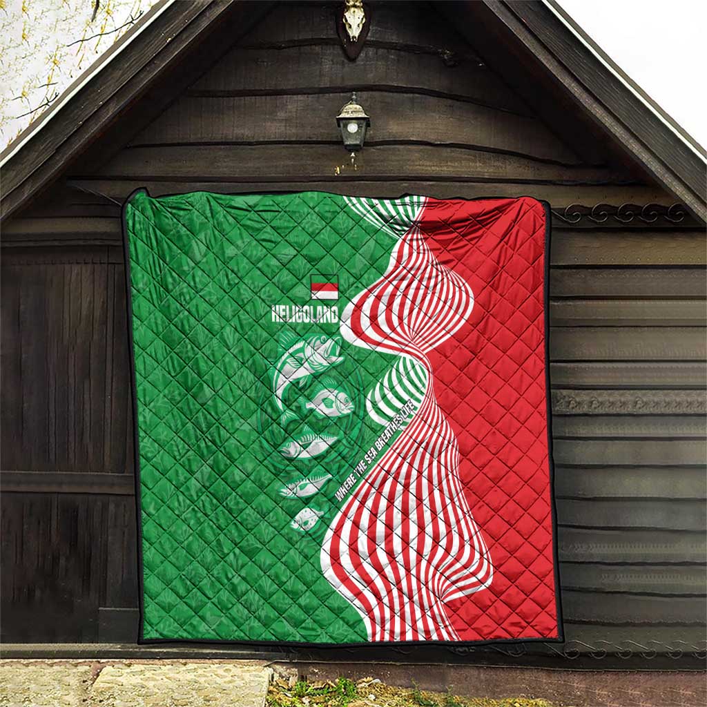 Germany Heligoland Quilt with Fish Illustration and Red Green Wave - Wonder Print Shop