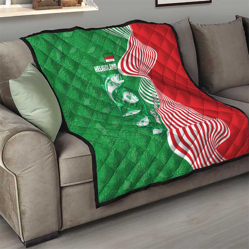Germany Heligoland Quilt with Fish Illustration and Red Green Wave - Wonder Print Shop