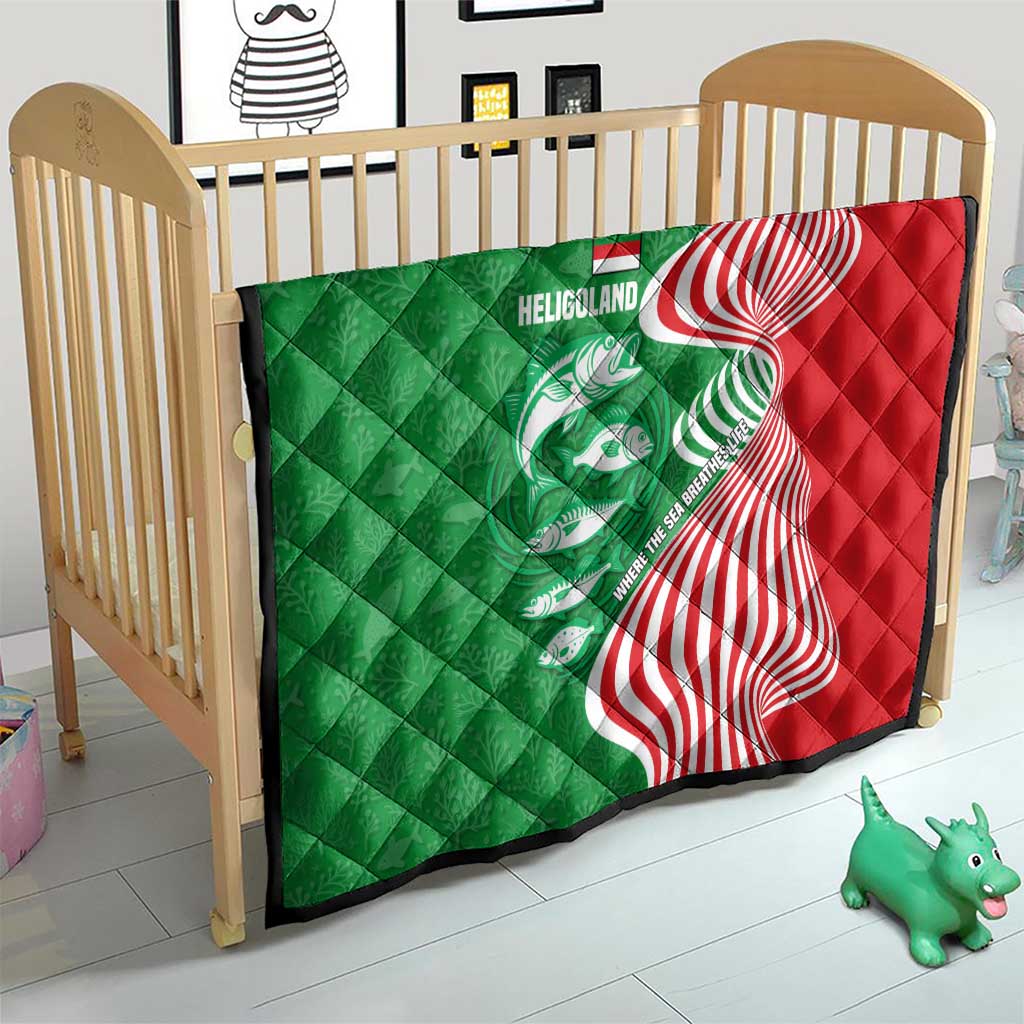 Germany Heligoland Quilt with Fish Illustration and Red Green Wave - Wonder Print Shop