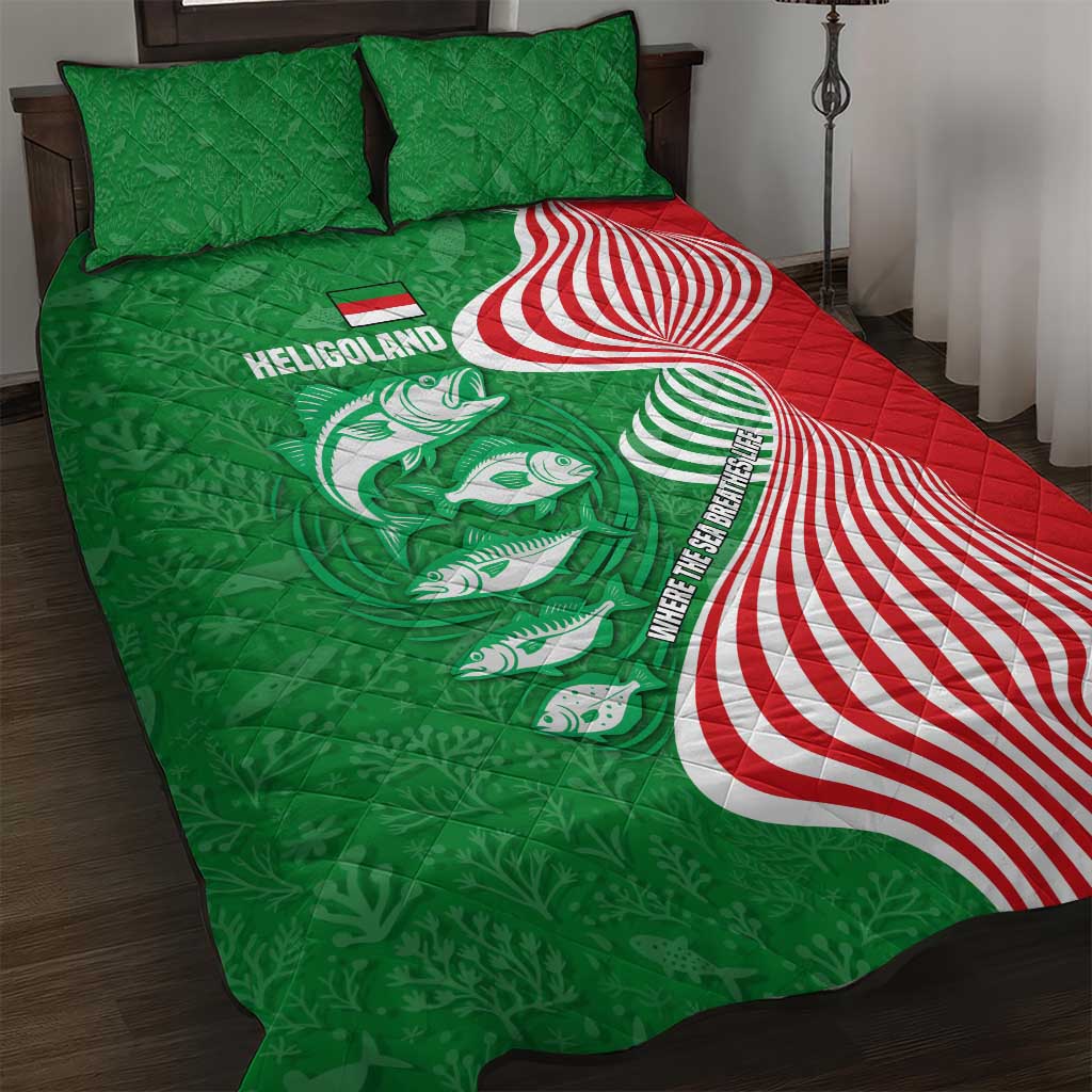 Germany Heligoland Quilt Bed Set with Fish Illustration and Red Green Wave - Wonder Print Shop