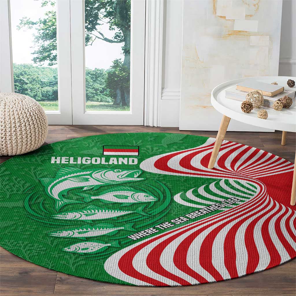 Germany Heligoland Round Carpet with Fish Illustration and Red Green Wave - Wonder Print Shop