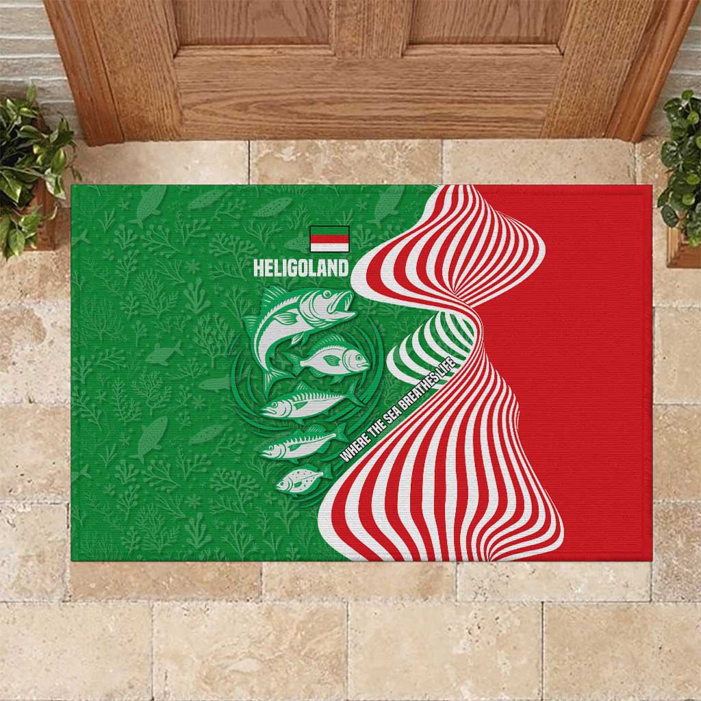 Germany Heligoland Rubber Doormat with Fish Illustration and Red Green Wave - Wonder Print Shop