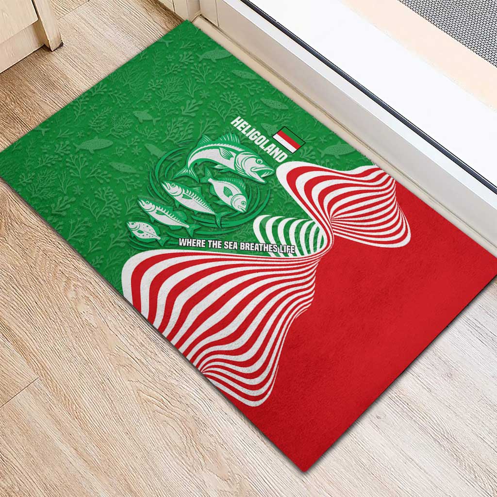 Germany Heligoland Rubber Doormat with Fish Illustration and Red Green Wave - Wonder Print Shop