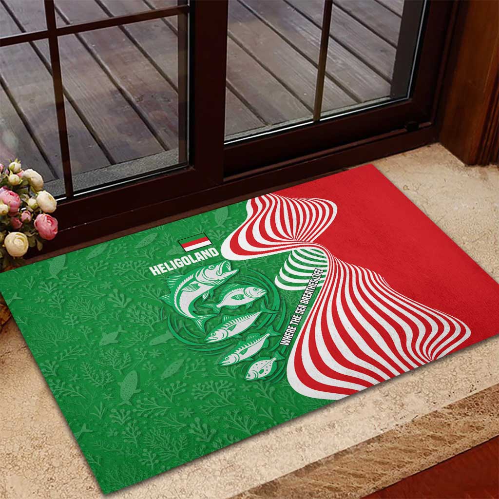 Germany Heligoland Rubber Doormat with Fish Illustration and Red Green Wave - Wonder Print Shop