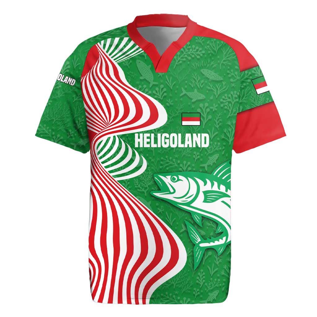 Germany Heligoland Rugby Jersey with Fish Illustration and Red Green Wave - Wonder Print Shop