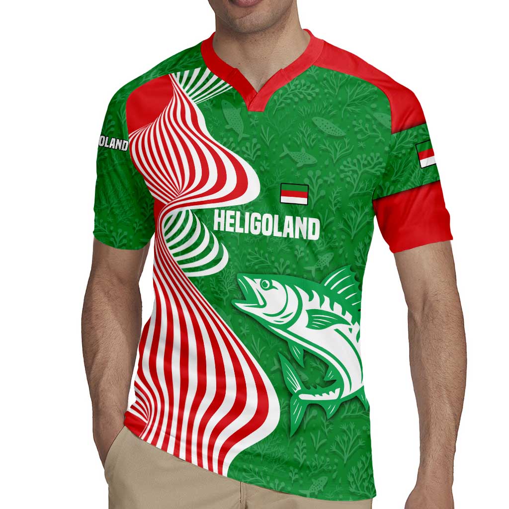 Germany Heligoland Rugby Jersey with Fish Illustration and Red Green Wave - Wonder Print Shop