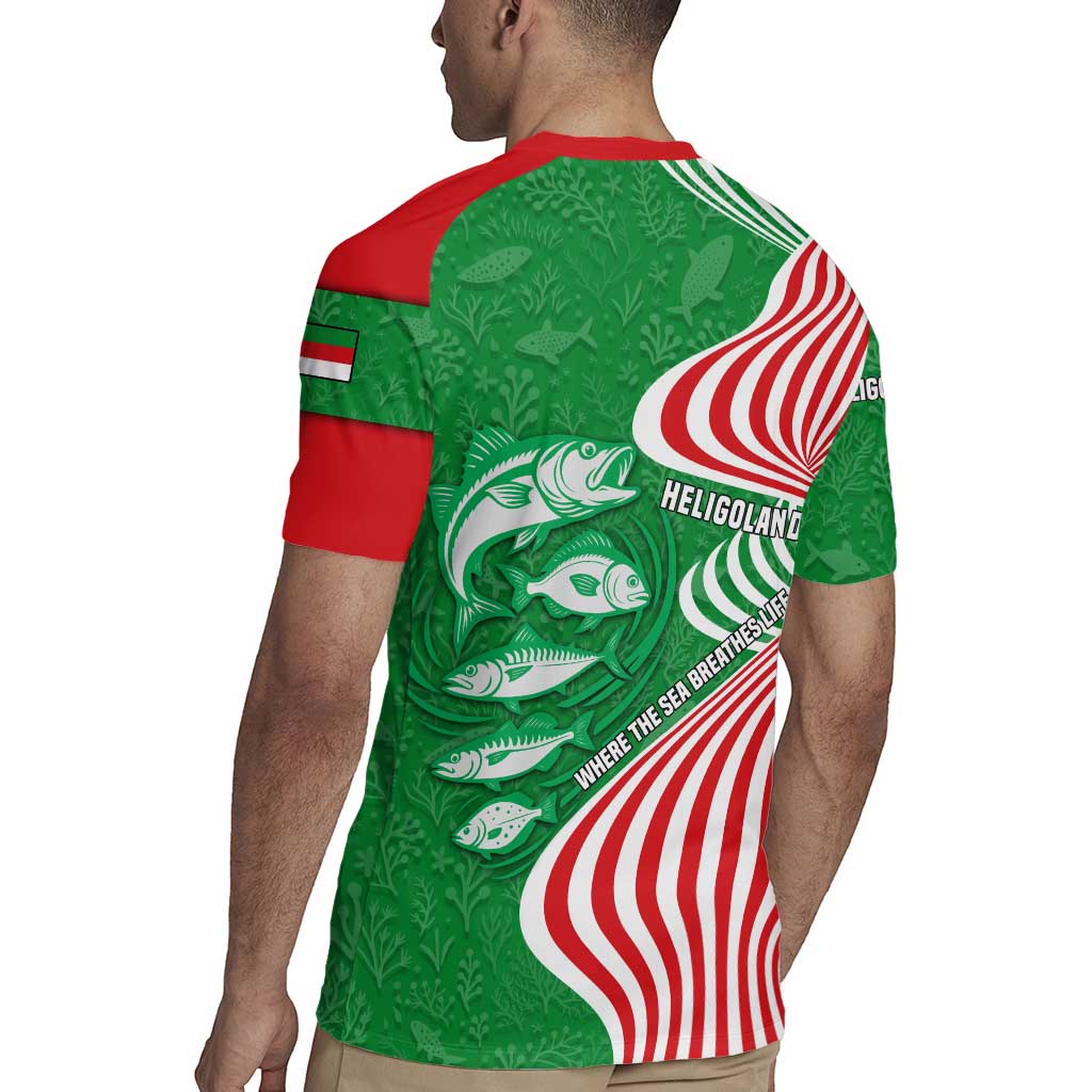 Germany Heligoland Rugby Jersey with Fish Illustration and Red Green Wave - Wonder Print Shop